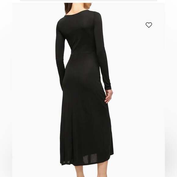 Staud Gres Midi Dress Black Ruched Slimming Long Sleeve Boat Neck Minimal Small - Picture 3 of 12